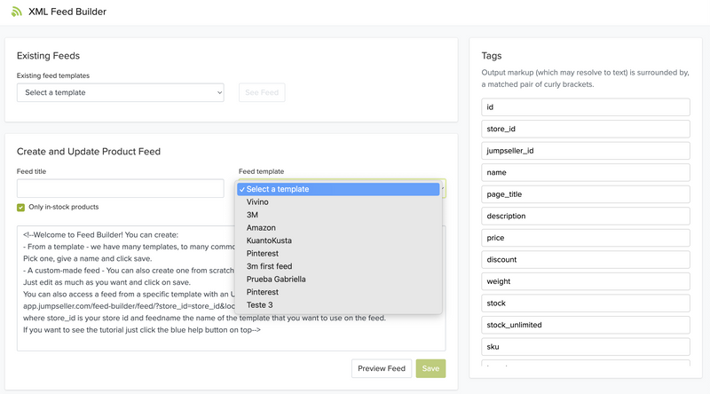 Feed Templates Dropdown